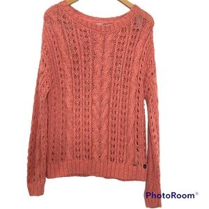 NEW NWT HOLLISTER Coral long sleeve knit sweater round neck sweater size Large